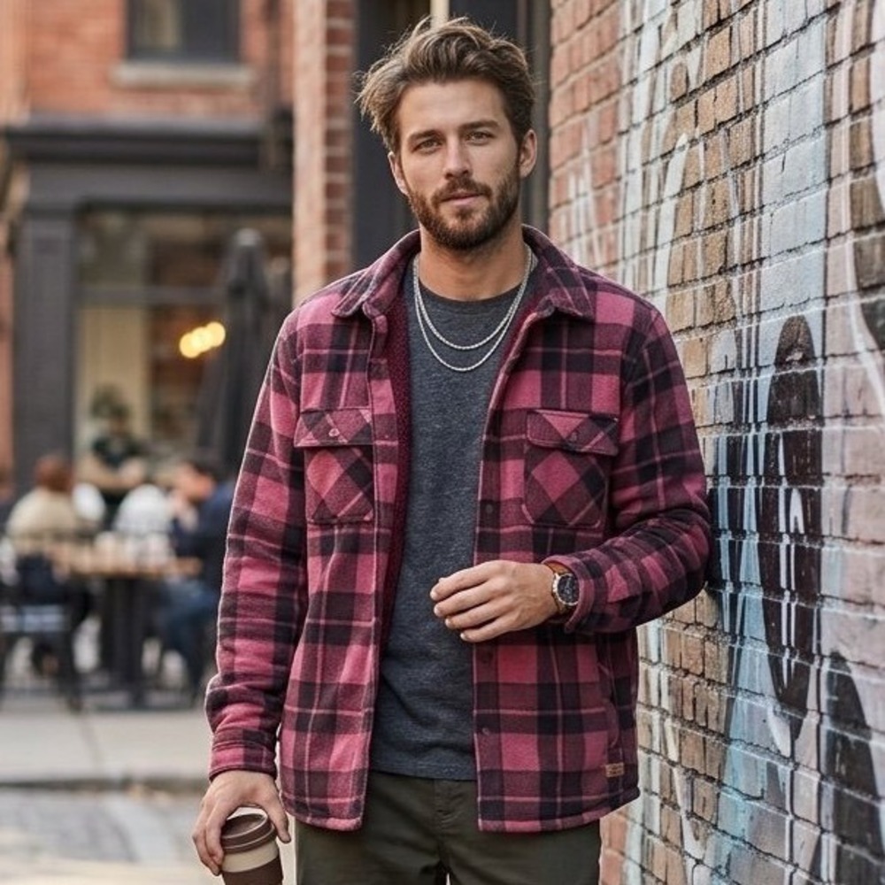 ONeill Michael Overshirt Red Plaid Sherpa Lined Fleece Jacket NEW - Size Large